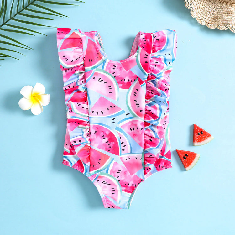 Watermelon Printed Ruffled Girls One-Piece Triangle Baby Girl Beach Swimsuit