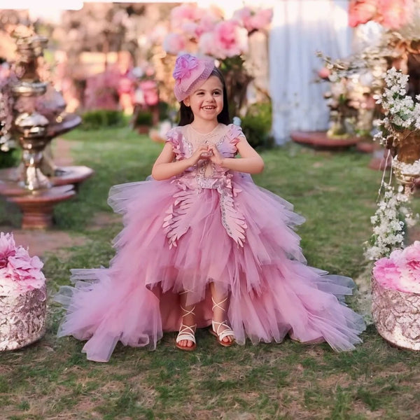 Girl Summer Luxury Swan Puffy Tail Princess Pageant Communion Dress, Black Short / 3-4 Years (110cm)