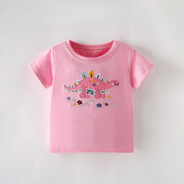 Girls Cute Summer Casual Round Neck Short Sleeves