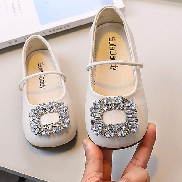 Children's Square Toe Crystal Leather Shoes Children's Square Toe Crystal Leather Shoes