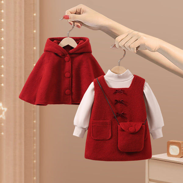 Girls Winter Plaid School Coat Girls Comfortable Outfit Two-Piece Set