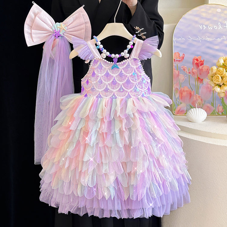 Girls Mermaid Princess Dress Girls Suspender Birthday Dress