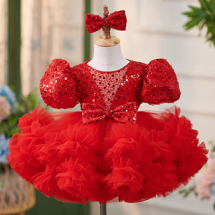 Girls Christmas Dress Cute Baby Girl Puffy Sequins Pageant Dress Toddler Birthday Communion Princess Dress