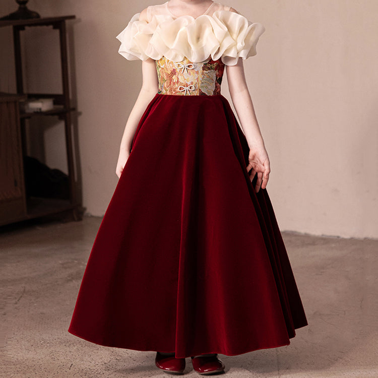 Girls Red Ball Gown Girls Birthday Dress Children's Party Princess Dress