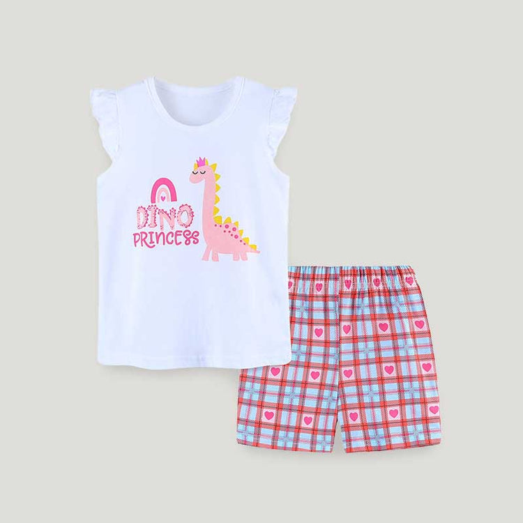 Summer New Girls Cartoon Print Tops and Shorts Two-piece Set