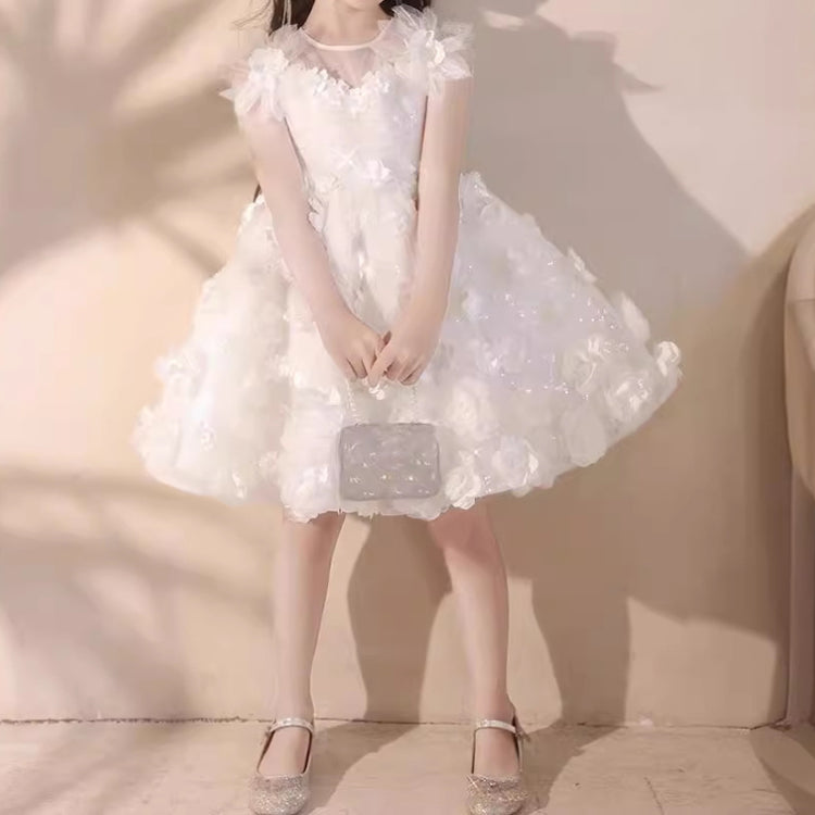 Girls Birthday Puff Princess Dress Flower Girl White Wedding Dress