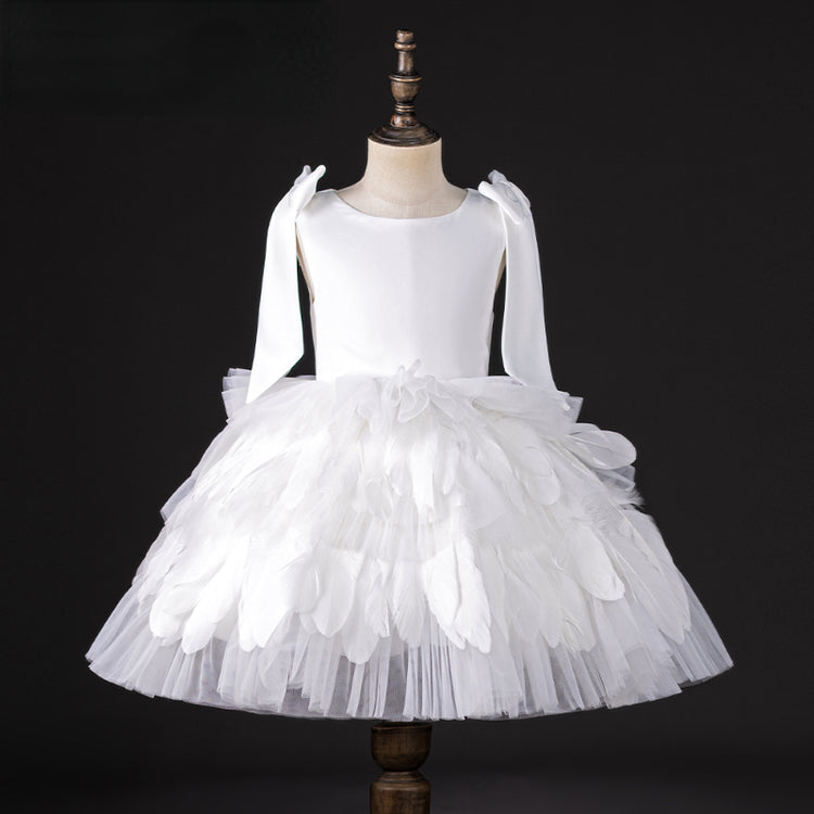 Baby Girl Fluffy Feathers Beauty Pageant Dress Toddler Birthday Party Princess Dress