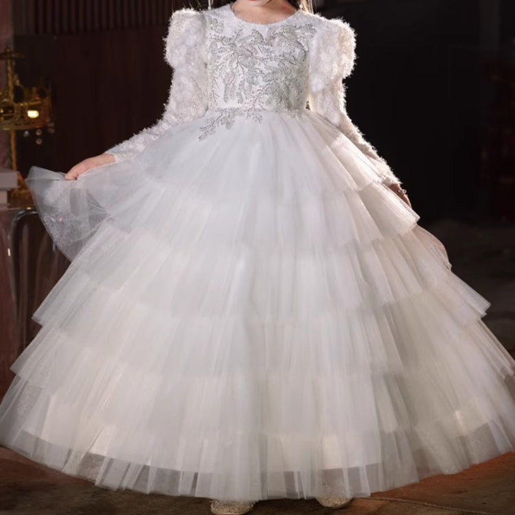 Girls Birthday Prom Long Sleeve Dress Flower Girl White Wedding Dress