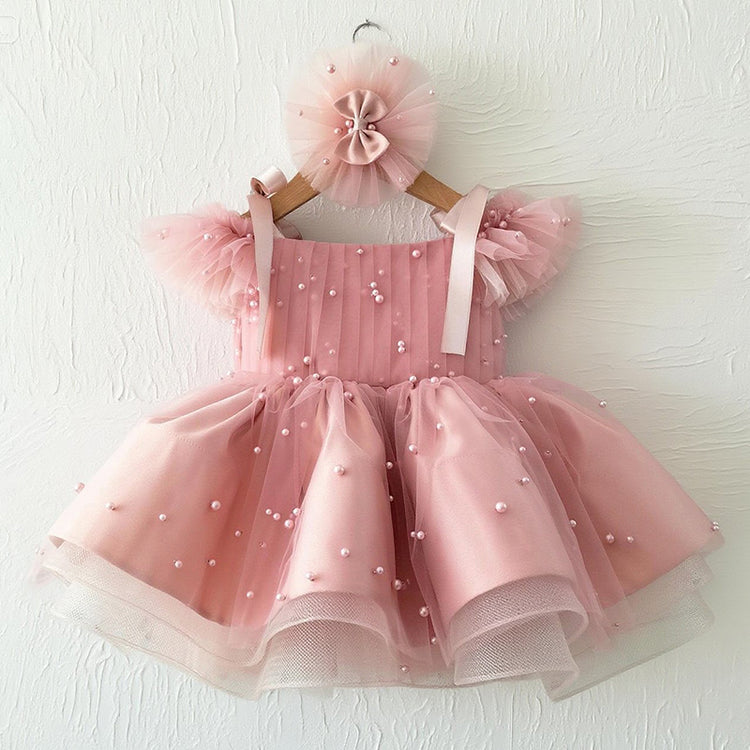 Toddler Beauty Pageant Dress Fluffy Beads Princess Dress First Communion Dresses
