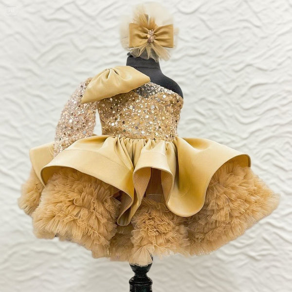 baby first birthday dress Girl Special Occasion Dress Baby Girl Party Sequined Dress Authentic 60s Dresses Chic Perfect for cake smash tulle bridesmaid dresses Color:Vanilla Latte