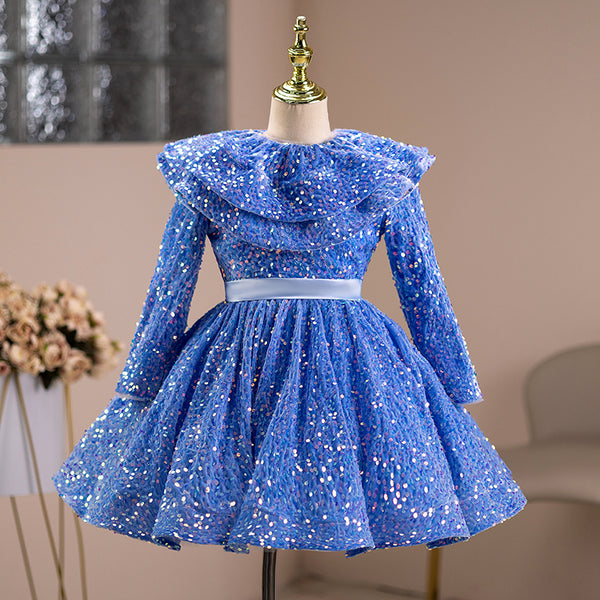 Girl Birthday Party Dress Baby Girl Pageant Blue Long Sleeve Sequin Pu marryshe Girl Birthday Party Dress Baby Girl Pageant Blue Long Sleeve Sequin Pu marryshe