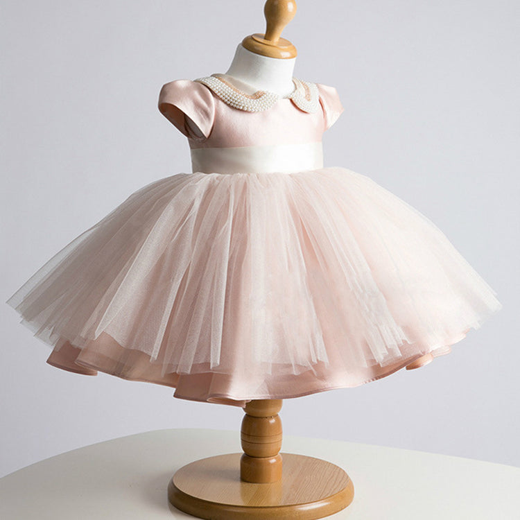 Baby Girl Dress Toddler Summer Beaded Doll Collar Mesh Fluffy Princess Party Dress