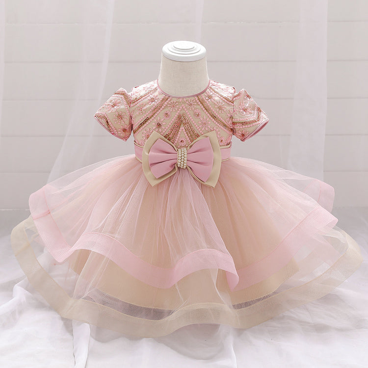 Infant Birthday Dresses Baby Girl Sequin Embroidered Puffy Prom Dress