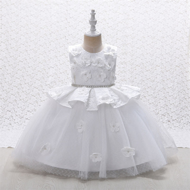 Flower Girl Dress Toddler Birthday Party Summer Floral Puffy Mesh Princess Dress