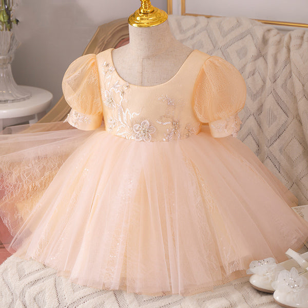 champagne infant dress Baby Girl Toddler Ball Gowns Princess Party Dress Lovely Lace Bow Fluffy Flower Girl Dress Little Black Dress Sarah Jessica Parker Gown Color:Rose Cloud Sleeveless Back Style How to take tumblr