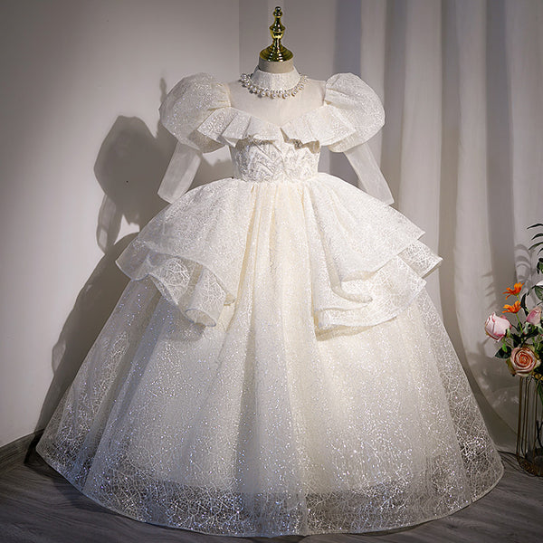 Toddler First Communion Dress Girl Party Dress Pageant White Sequin Puffy Princess Dress, White / 3-4 Years (110cm) Toddler First Communion Dress Girl Party Dress Pageant White Sequin Puffy Princess Dress, White / 3-4 Years (110cm)