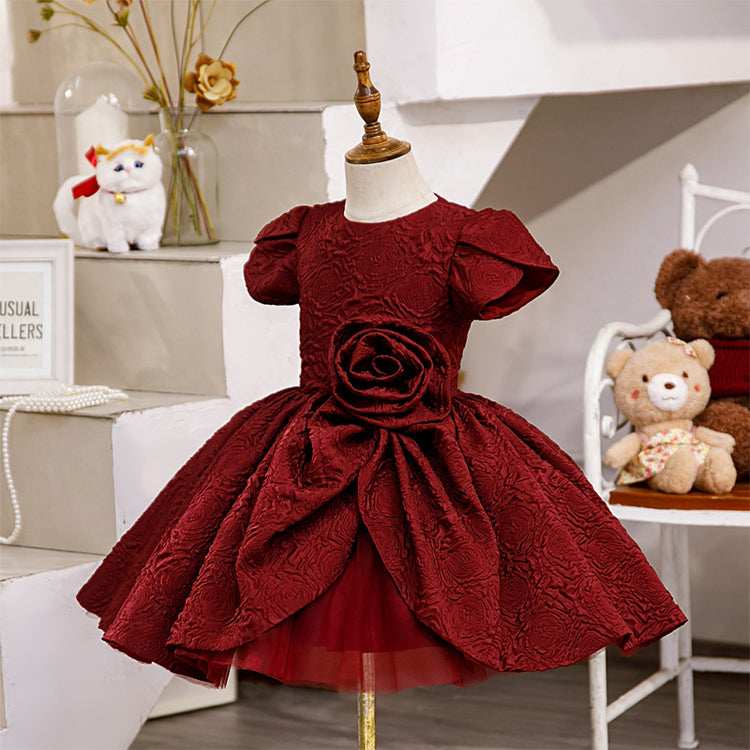 Girl Christmas Dress Toddler Prom Dress Baby Girl Summer Red Big Flower Fluffy Formal Princess Dress