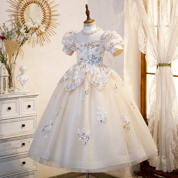 Elegant Baby Girls White Sequin Baptism Dresses Toddler Ball Gowns