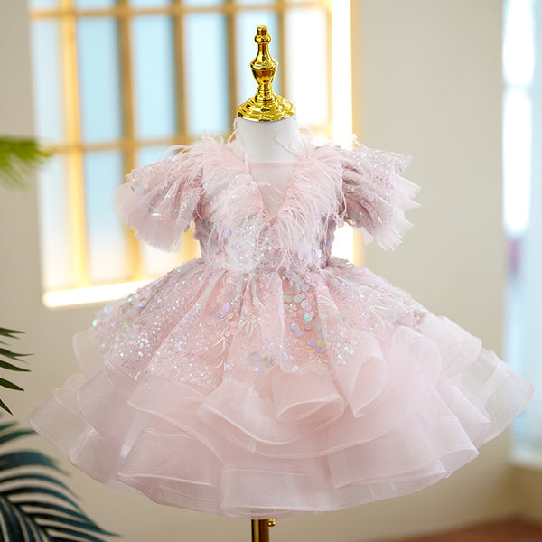 Baby Girl's Birthday Dress Pink Princess Dress Children's New Year Dress