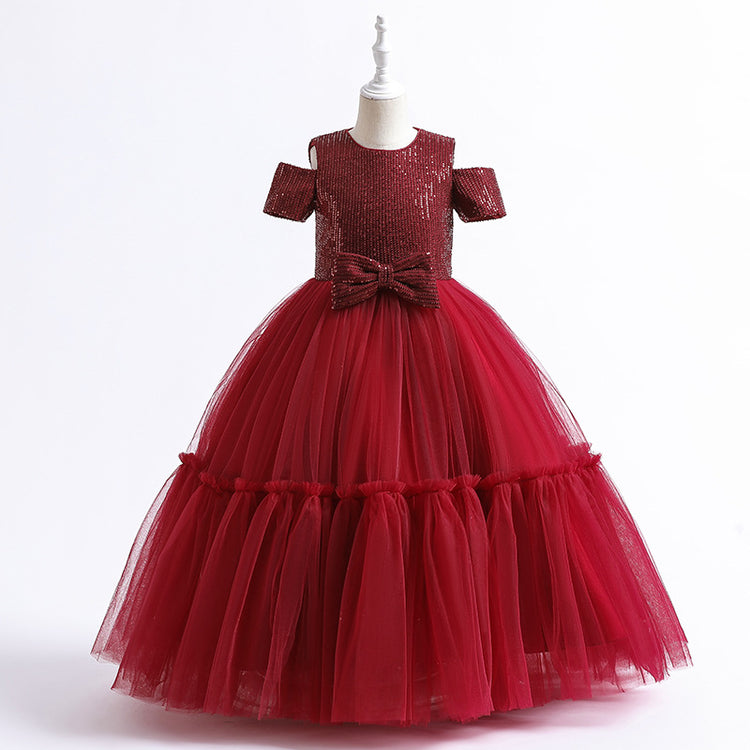 Elegant Girls Puffy Sequins Wedding Brithday Party Princess Dress