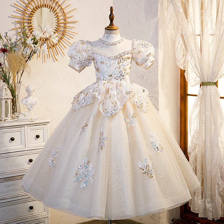 Baby Girl Ball Gowns Dress Girl Baptism Birthday Party Dress Sequin Beads Fluffy Princess Dress