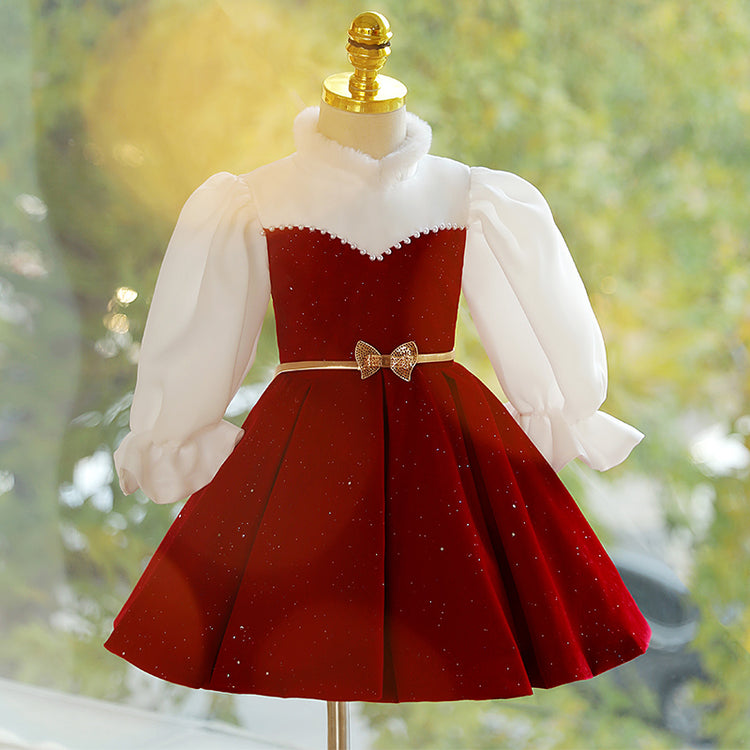 Baby Girl and Toddler Winter Long Sleeve Beaded Puffy Princess Birthday Party Dress