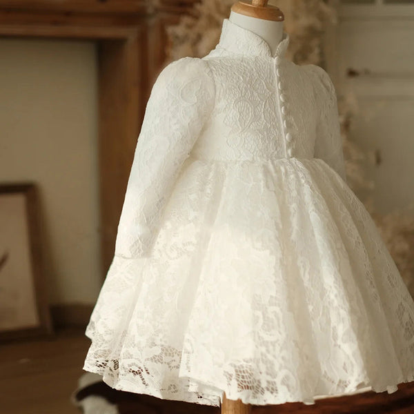 long sleeve baby dress for wedding Long sleeve flower girl dress First Communion dress Satin girl dress Baby wedding dress Ball gown Ivory flower girl dress Toddler girl dress