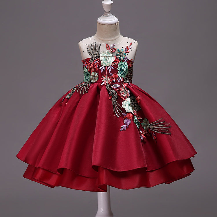 Girl Christmas Dress Toddler and Baby Girl Princess Dress Red Embroidery Flower Girl Dress Birthday Party Dress