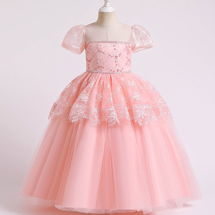 Toddler Ball Gowns Flower Girl Communion Pageant Easter Dress Lace Embroidered Mesh Princess Party Dress