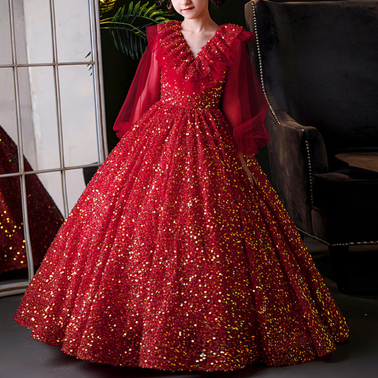Girl Christmas Dress Toddler Ball Gowns Girl Summer Red Sequins Princess Party Pageant Dress