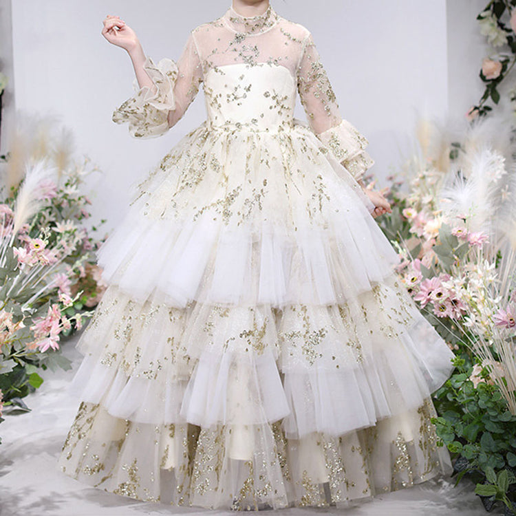 Girl First Communion Dress Children Flowers Puffy Mesh Cake Princess Dress