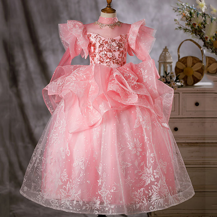 Toddler Communion Dress Girl Birthday Party Pink Gorgeous Fluffy Long Pageant Dress