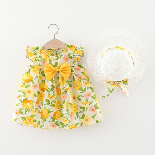 Baby Girl Cute Bow Print Flying Sleeve Dress
