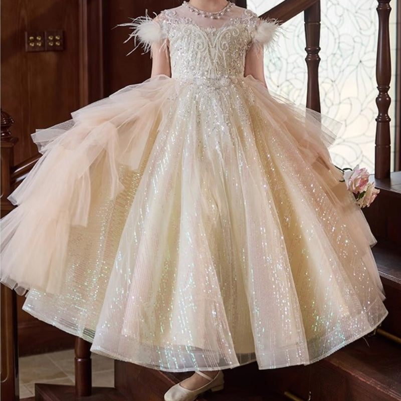 Girls Birthday Gorgeous Princess Dress Flower Girl Wedding Feather Dr marryshe Girls Birthday Gorgeous Princess Dress Flower Girl Wedding Feather Dr marryshe