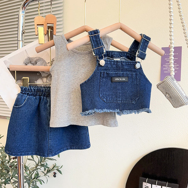 Cute Baby Girls' Three-piece Denim Skirt Suit