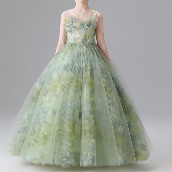 Girls Green Elegant Dress Children Birthday Princess Dress