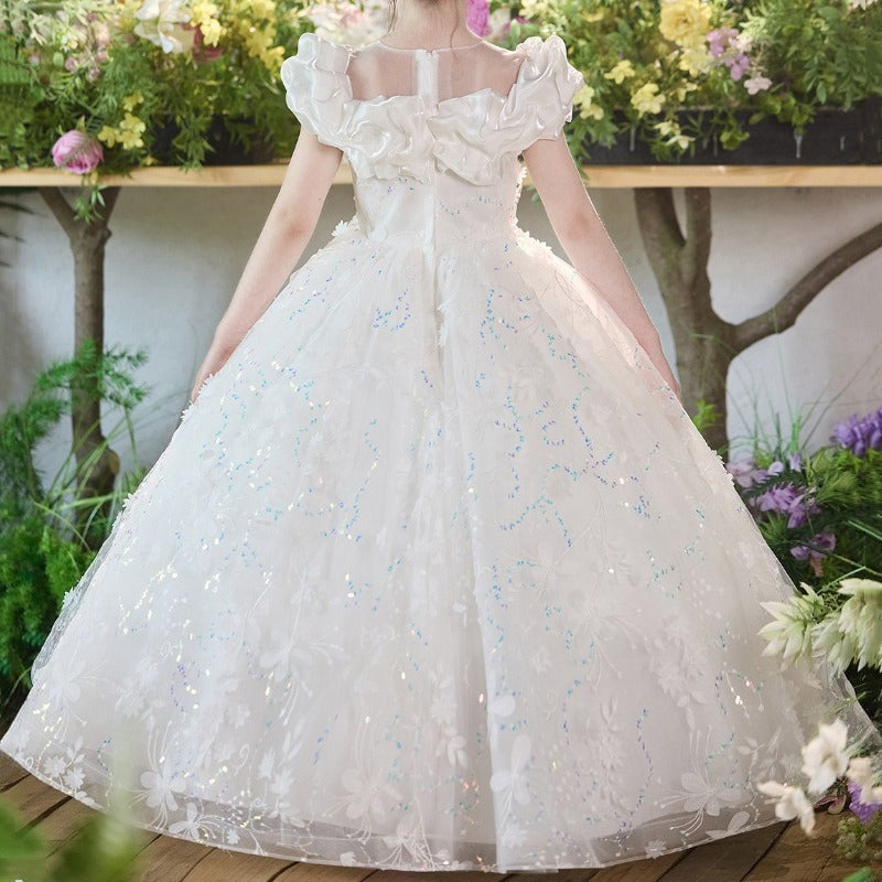 Girls White Birthday Princess Dress Children's Communion Dress Flower Girl Wedding Dress