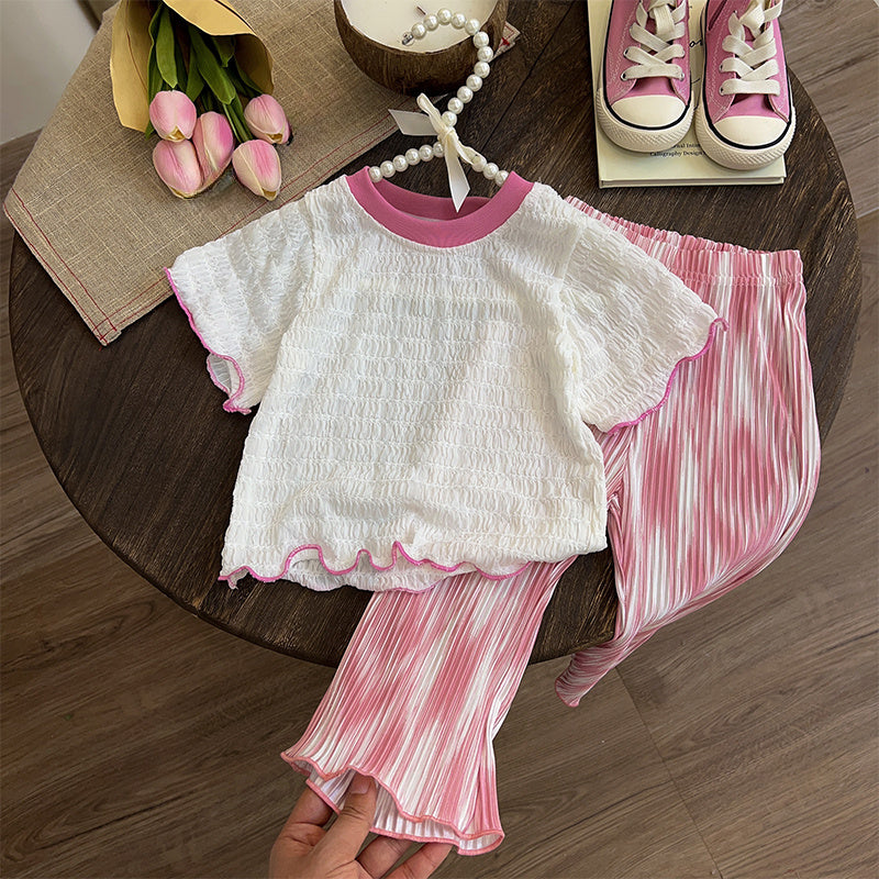 Baby Summer Thin Girls Ice Silk Top Pants Two Piece Set