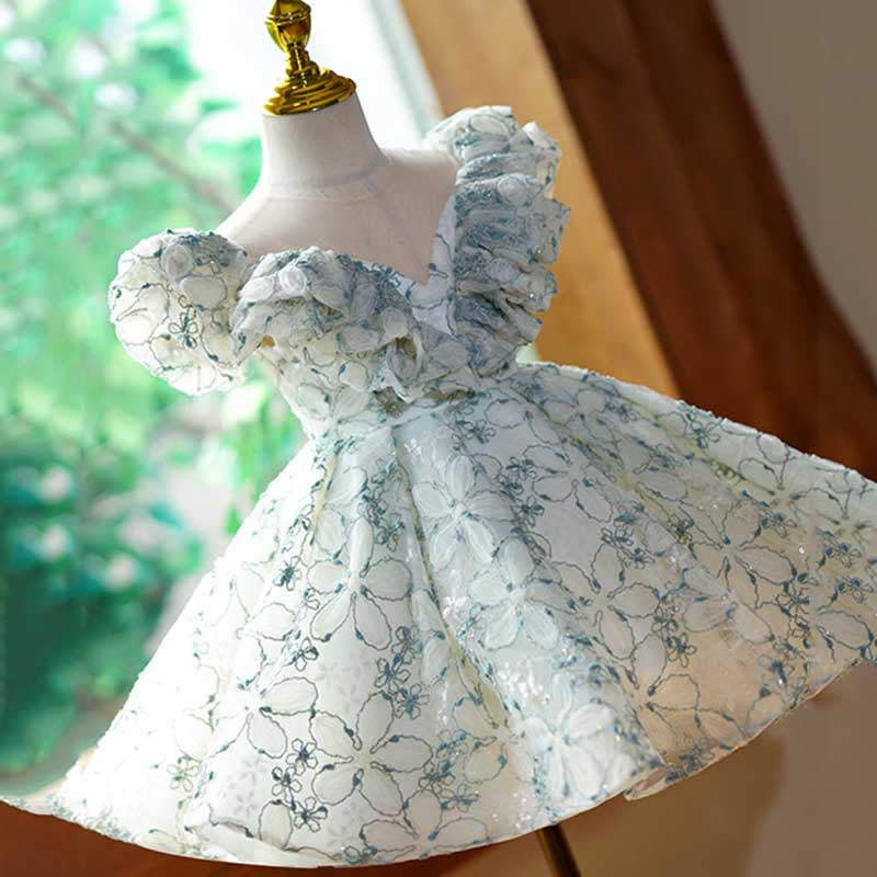 Little Girl Dress Toddler Small Fly Sleeve Wedding Pageant Flower Zip Fluffy Princess Dress