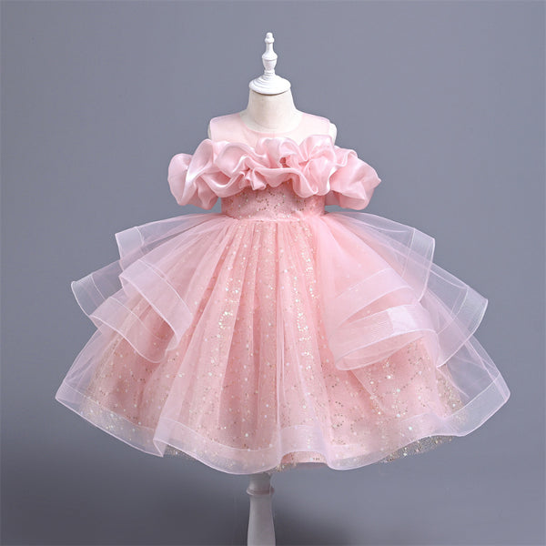 Elegant Baby Girl Mesh Pageant Puffy Dress Toddler Birthday Dress