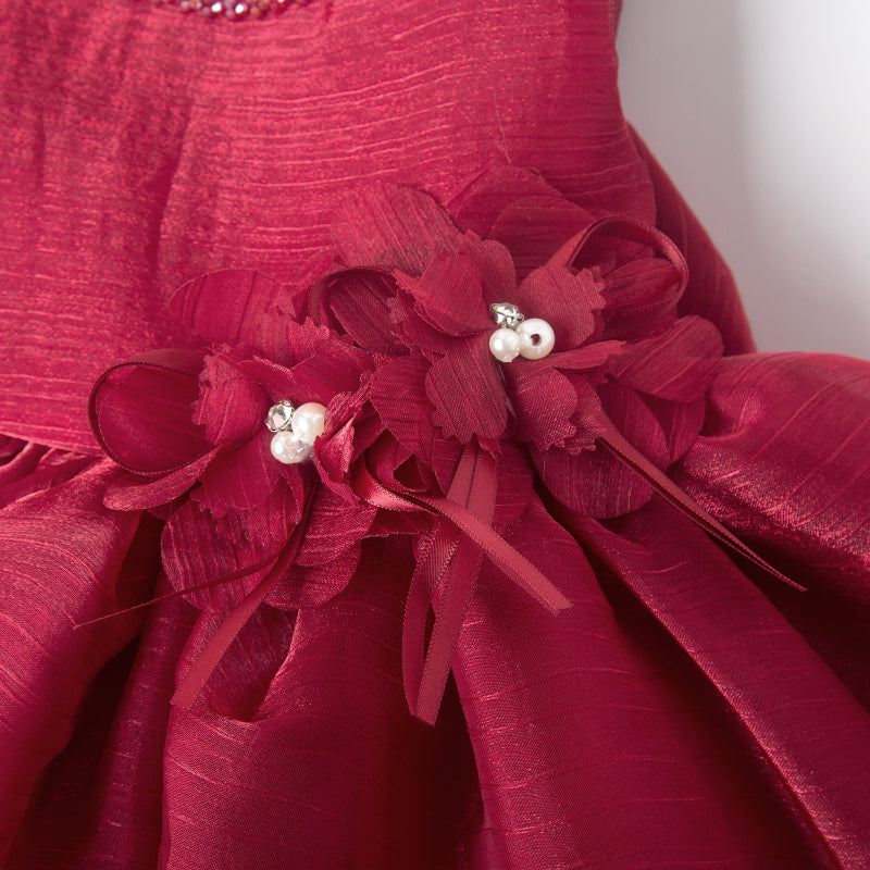 Elegant Baby Girl Red Flower Girl Dress Toddler Princess Dress For Girls