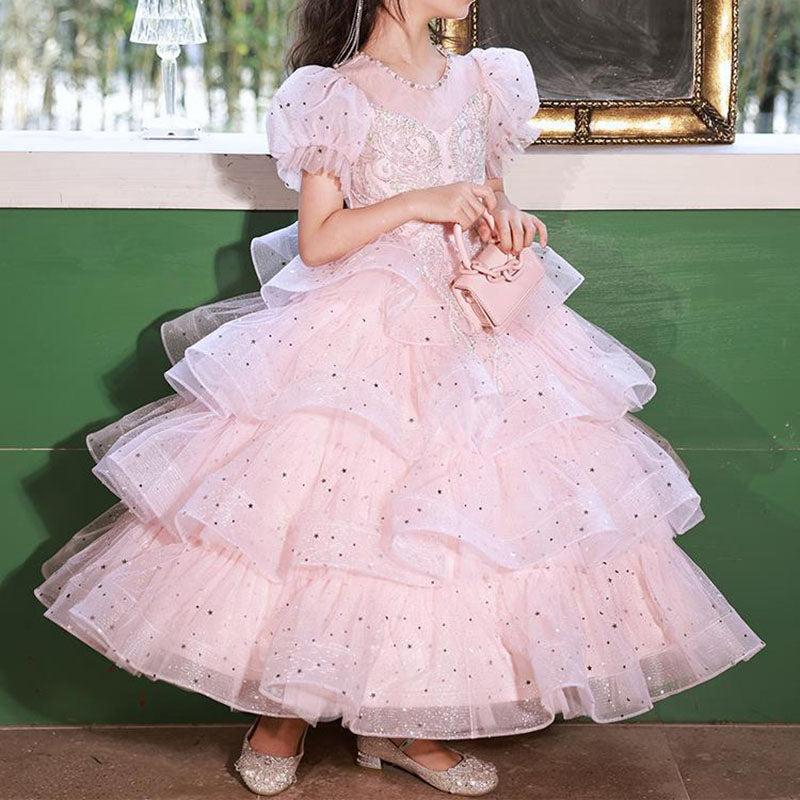 Gorgeous Rose Flower Girl Dress – Sparkly Sequins & Tulle Long Gown For Pageants, Parties & Special Events