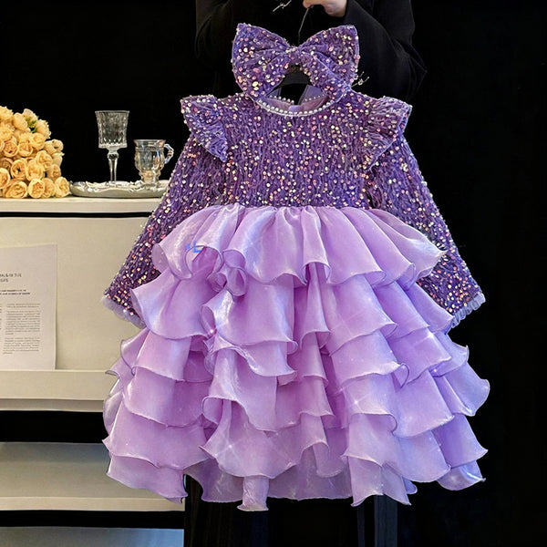 Girls Ball Princess Dress Girls Christmas Sequined Dress Childrens Birthday Dress
