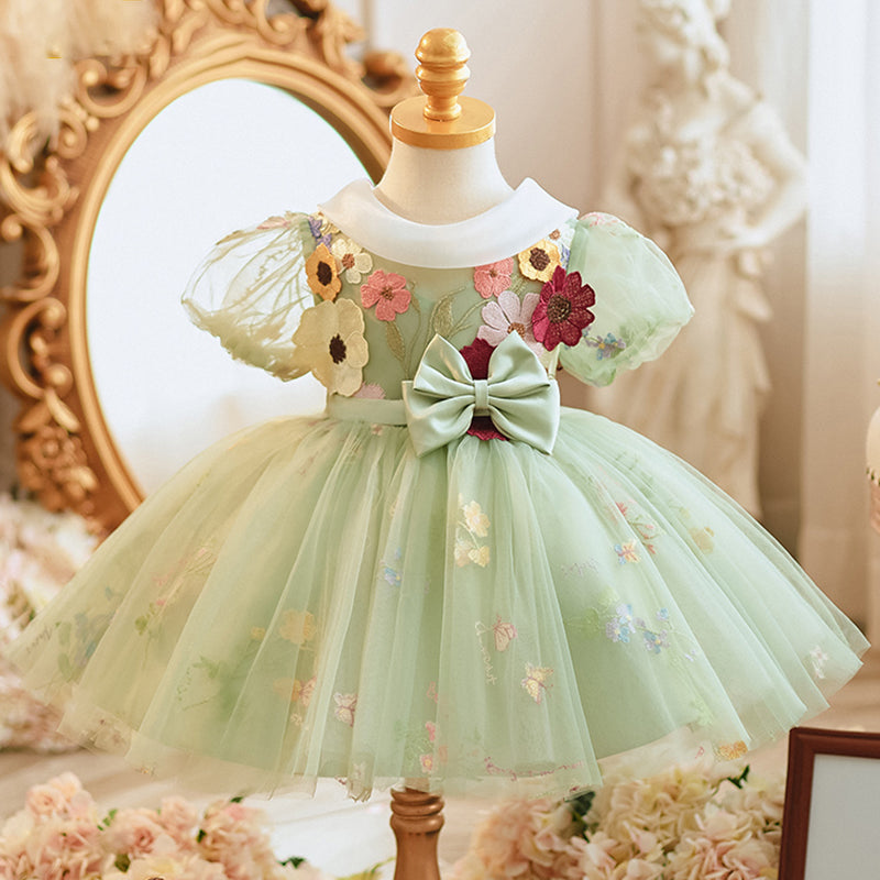 Toddler Ball Gowns Baby Girl Cute Pageant Birthday Party Puff Rosette Sleeves Dress