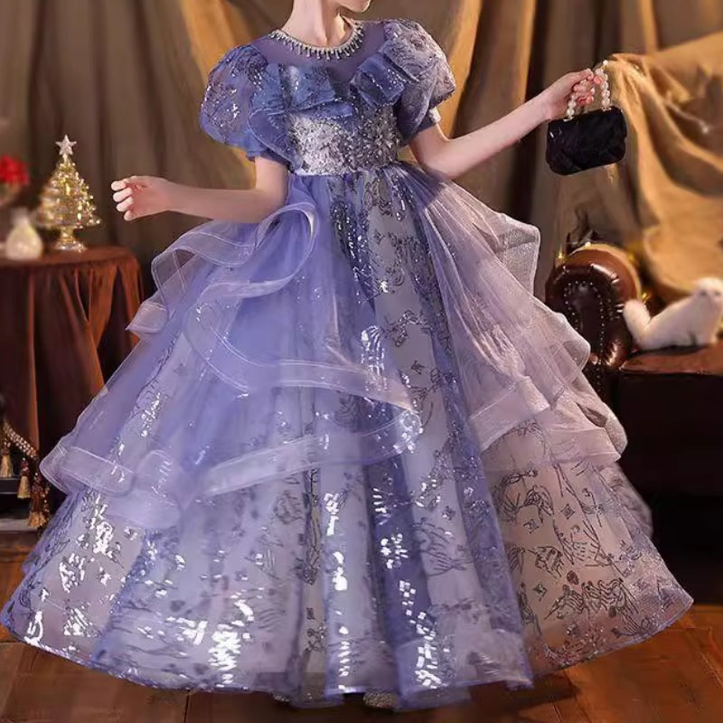 Children's Purple Dress Girls Birthday Party Princess Dress