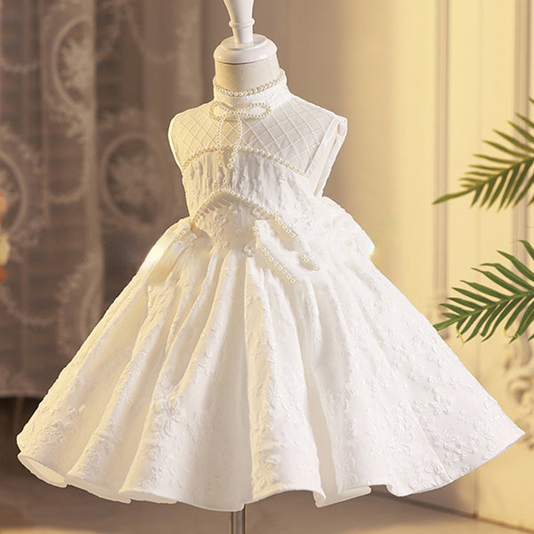Elegant Baby Girls White Sleeveless Princess Dress Toddler Prom Evening Gown