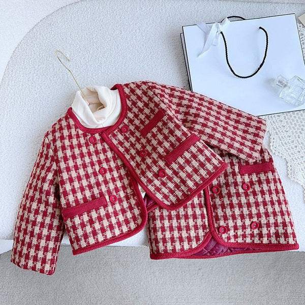 New Winter Girls' Warm Jacket and Short Skirt Two-piece Set