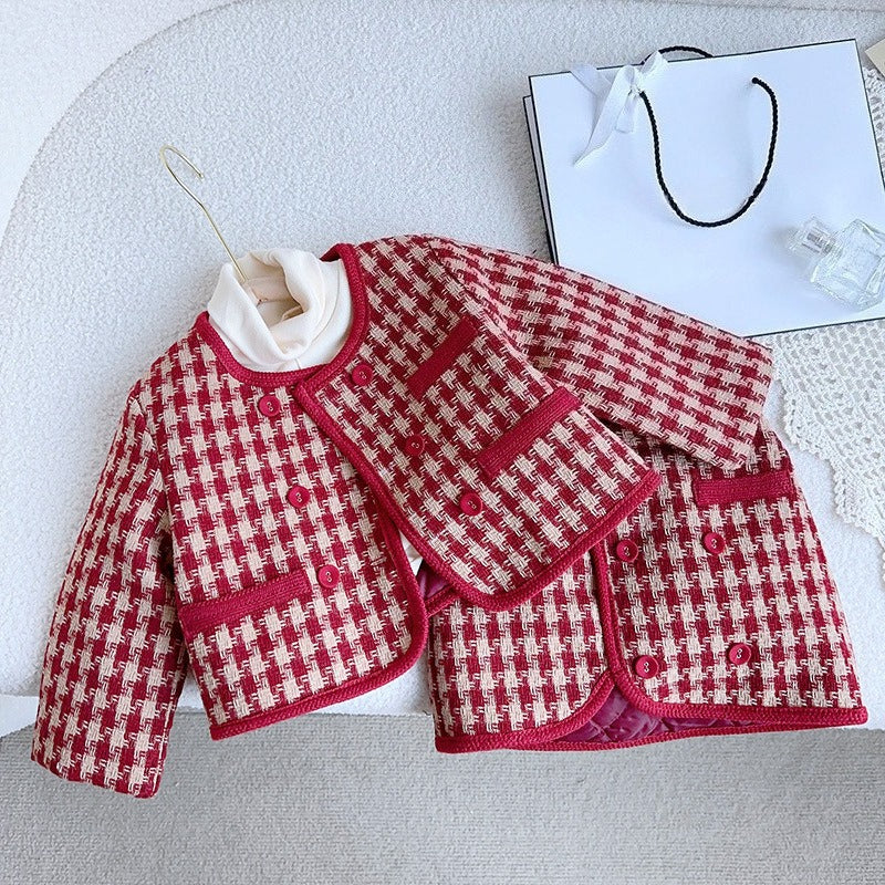 New Winter Girls' Warm Jacket and Short Skirt Two-piece Set