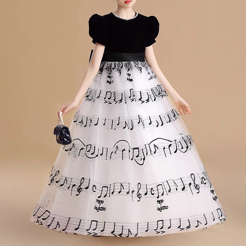 Cute Baby Girl Musical Note Print Dress Toddler Birthday Pageant Princess Dress