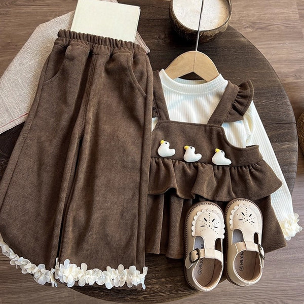 Girls' Autumn Tops Bottoming Shirt and Wide-leg Pants Three-piece Set